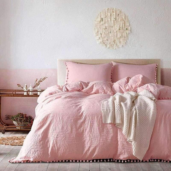 Planet Gates 2/3pc Pink Bedding Sets with Small Ball Microfiber Fabric Twin Double Queen King Duvet Cover Pillowcase Comfortable Home Textile
