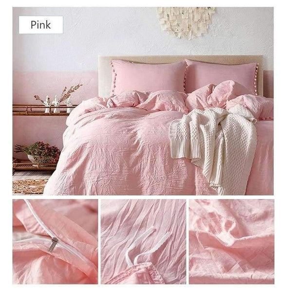 Planet Gates 2/3pc Pink Bedding Sets with Small Ball Microfiber Fabric Twin Double Queen King Duvet Cover Pillowcase Comfortable Home Textile