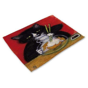 Planet Gates 2 / 42X32CM Designs Cartoon Cat Table Mats For Dining Table Mermaid King Bowl Tableware Pad Coaster Kitchen Accessories Retro