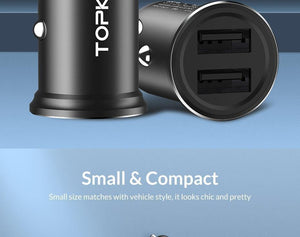 Planet Gates 2.4A Car Charger TOPK Mini USB Car Charger For iPhone Xiaomi Mobile Phone Tablet 3.1A Fast Charging  Dual USB Car-Charger Adapter in Car