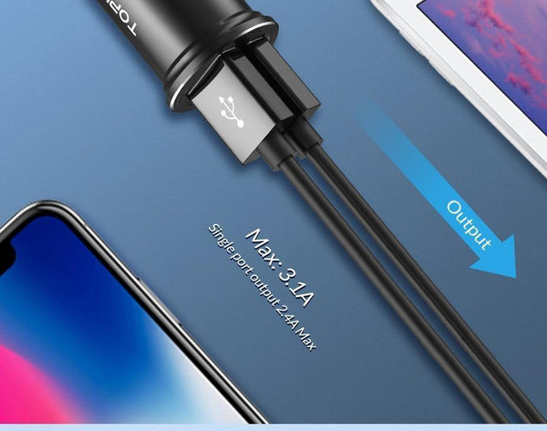 Planet Gates 2.4A Car Charger TOPK Mini USB Car Charger For iPhone Xiaomi Mobile Phone Tablet 3.1A Fast Charging  Dual USB Car-Charger Adapter in Car