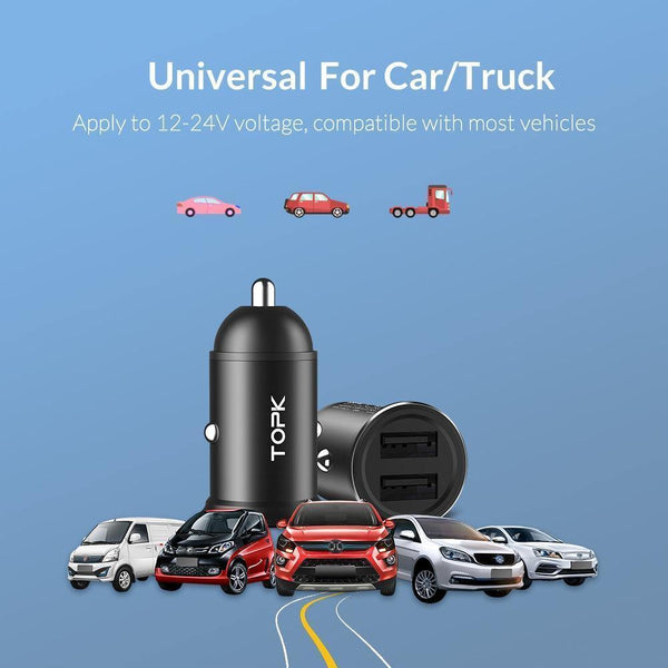 Planet Gates 2.4A Car Charger TOPK Mini USB Car Charger For iPhone Xiaomi Mobile Phone Tablet 3.1A Fast Charging  Dual USB Car-Charger Adapter in Car