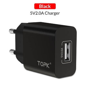 Planet Gates 2.4A EU Black TOPK 18W Quick Charge 3.0 USB Charger for iPhone Samsung Xiaomi Huawei Mobile Phone Charger