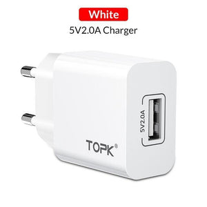 Planet Gates 2.4A EU White TOPK 18W Quick Charge 3.0 USB Charger for iPhone Samsung Xiaomi Huawei Mobile Phone Charger