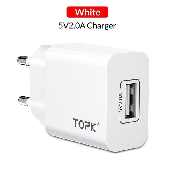 Planet Gates 2.4A EU White TOPK 18W Quick Charge 3.0 USB Charger for iPhone Samsung Xiaomi Huawei Mobile Phone Charger