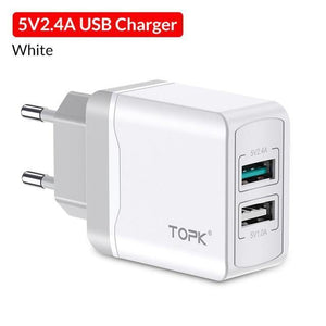 Planet Gates 2.4A EU White TOPK Quick Charge 3.0 18W USB Charger for iPhone Xs X 8 7 Fast Phone Charger for Samsung Xiaomi Huawei Wall Charger EU Adapter