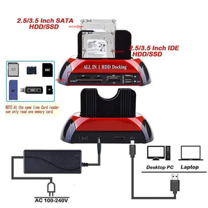 Planet Gates 2.5 3.5 Inch IDE SATA Hard Drive All in One Dual Slots USB 2.0 To SATA IDE HDD Docking Station Card Reader