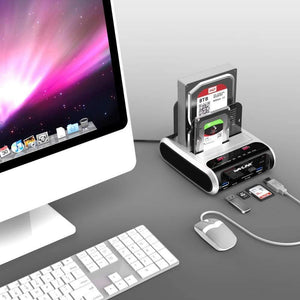 2.5 3.5 inch USB 3.0 to SATA Dual-Bay Hard Drive Docking Station w/ Offline Clone&UASP Card Reader for 2.5"&3.5" HDD SSD