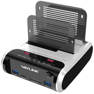 2.5 3.5 inch USB 3.0 to SATA Dual-Bay Hard Drive Docking Station w/ Offline Clone&UASP Card Reader for 2.5"&3.5" HDD SSD