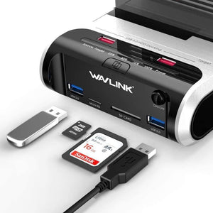 2.5 3.5 inch USB 3.0 to SATA Dual-Bay Hard Drive Docking Station w/ Offline Clone&UASP Card Reader for 2.5"&3.5" HDD SSD