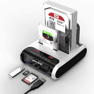 2.5 3.5 inch USB 3.0 to SATA Dual-Bay Hard Drive Docking Station w/ Offline Clone&UASP Card Reader for 2.5"&3.5" HDD SSD