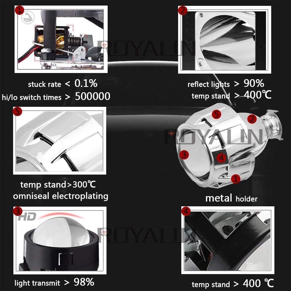 Planet Gates 2.5 inch Mini Bi Xenon HID Projector Headlight Lenses Retrofit Fit H4 H7 Car Head Lamp W/ Gating Gun Shrouds