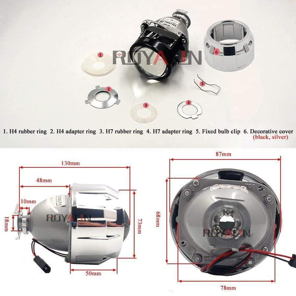 Planet Gates 2.5 inch Mini Bi Xenon HID Projector Headlight Lenses Retrofit Fit H4 H7 Car Head Lamp W/ Gating Gun Shrouds