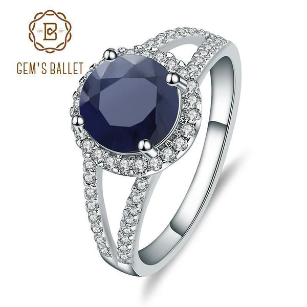 Planet Gates 2.58Ct Round Natural Blue Sapphire Gemstone Cocktail Rings 925 Sterling Silver Fine Jewelry