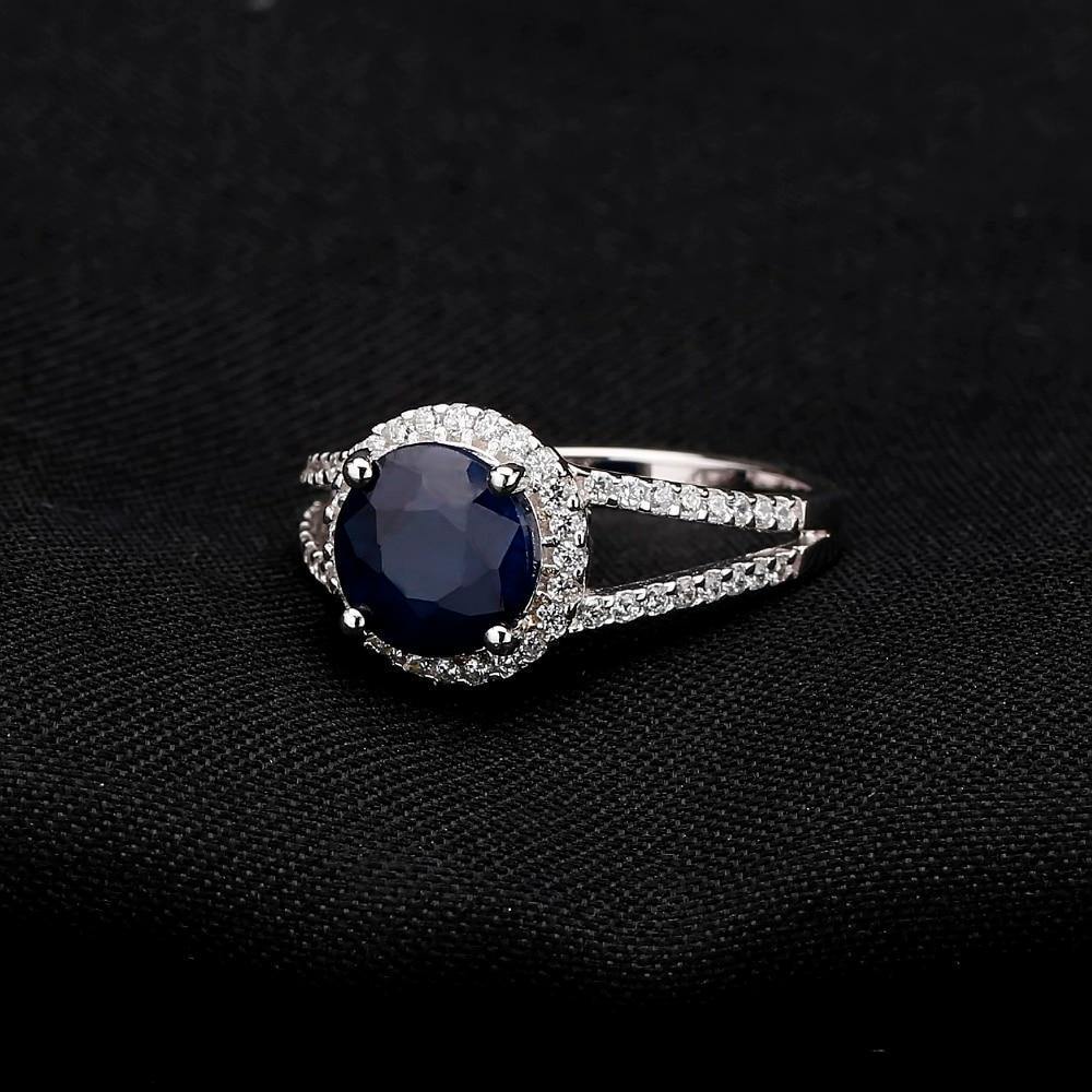 Planet Gates 2.58Ct Round Natural Blue Sapphire Gemstone Cocktail Rings 925 Sterling Silver Fine Jewelry