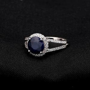 Planet Gates 2.58Ct Round Natural Blue Sapphire Gemstone Cocktail Rings 925 Sterling Silver Fine Jewelry