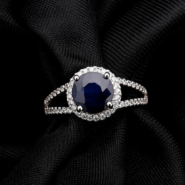 Planet Gates 2.58Ct Round Natural Blue Sapphire Gemstone Cocktail Rings 925 Sterling Silver Fine Jewelry