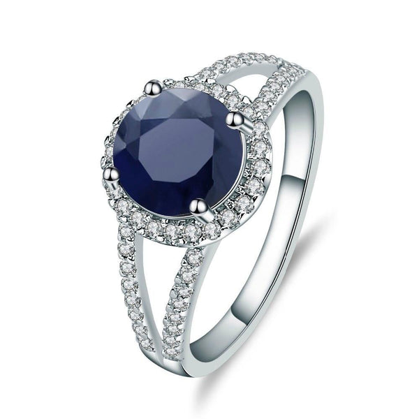 Planet Gates 2.58Ct Round Natural Blue Sapphire Gemstone Cocktail Rings 925 Sterling Silver Fine Jewelry
