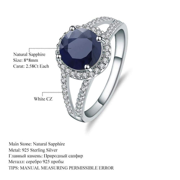 Planet Gates 2.58Ct Round Natural Blue Sapphire Gemstone Cocktail Rings 925 Sterling Silver Fine Jewelry