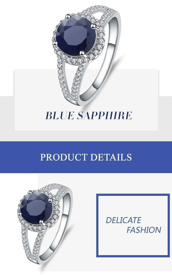 Planet Gates 2.58Ct Round Natural Blue Sapphire Gemstone Cocktail Rings 925 Sterling Silver Fine Jewelry