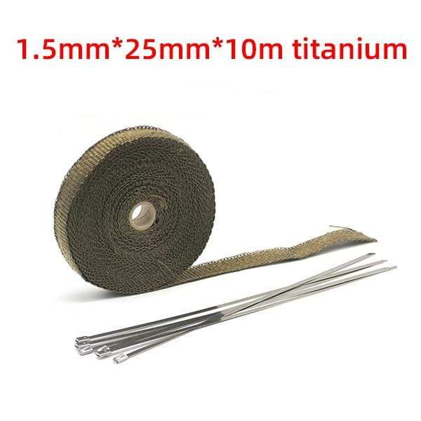 Planet Gates 2.5x10m titanium 5/10/15/20M Motorcycle Exhaust Thermal Tape Exhaust Heat Tape Wrap Manifold Insulation Roll Resistant with Stainless Ties