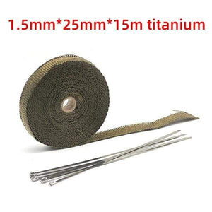 Planet Gates 2.5x15m titanium 5/10/15/20M Motorcycle Exhaust Thermal Tape Exhaust Heat Tape Wrap Manifold Insulation Roll Resistant with Stainless Ties