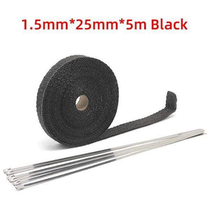 Planet Gates 2.5x5m Black 5/10/15/20M Motorcycle Exhaust Thermal Tape Exhaust Heat Tape Wrap Manifold Insulation Roll Resistant with Stainless Ties