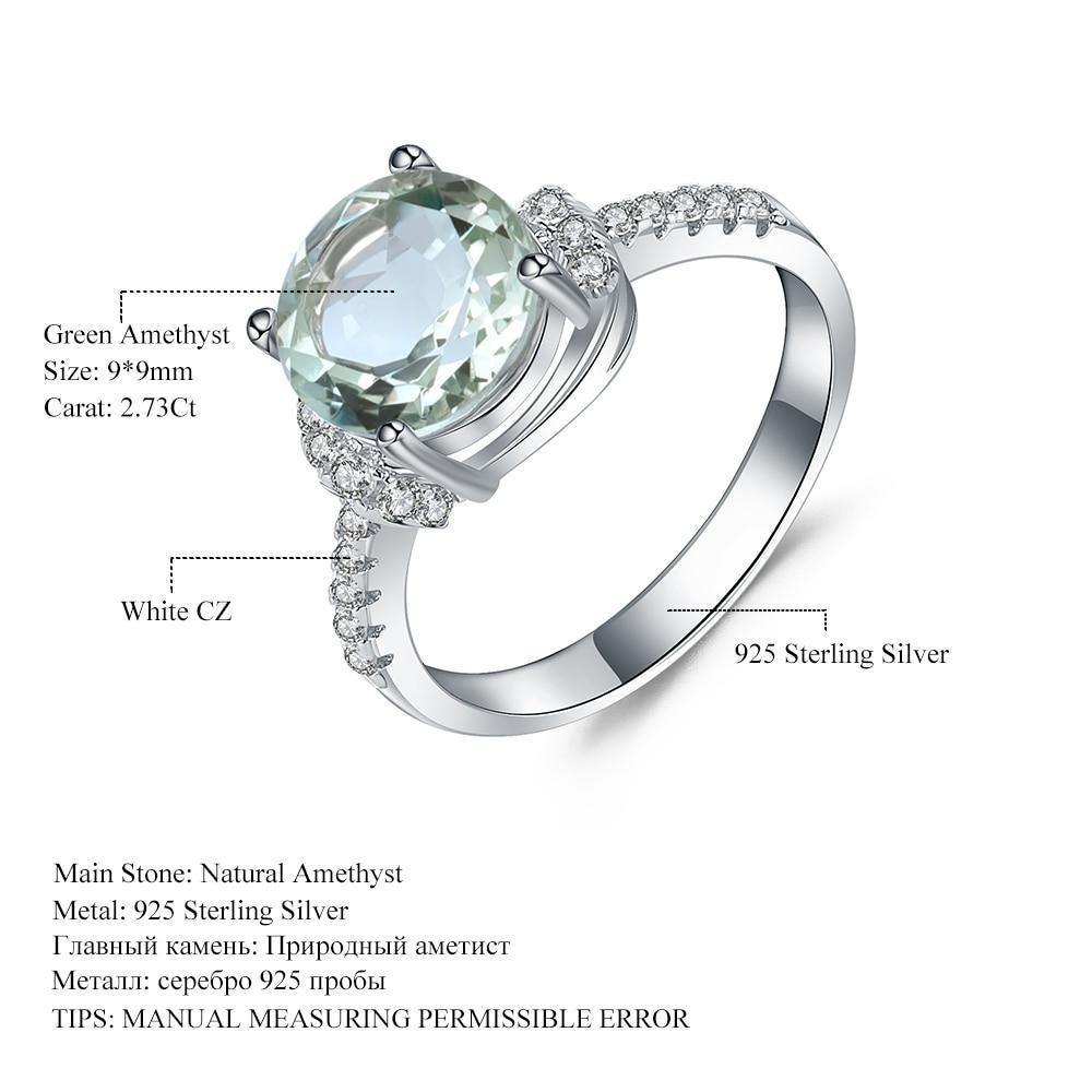 Planet Gates 2.73Ct Natural Green Amethyst Gemstone Ring Genuine 925 Sterling Silver Wedding Engagement For Women