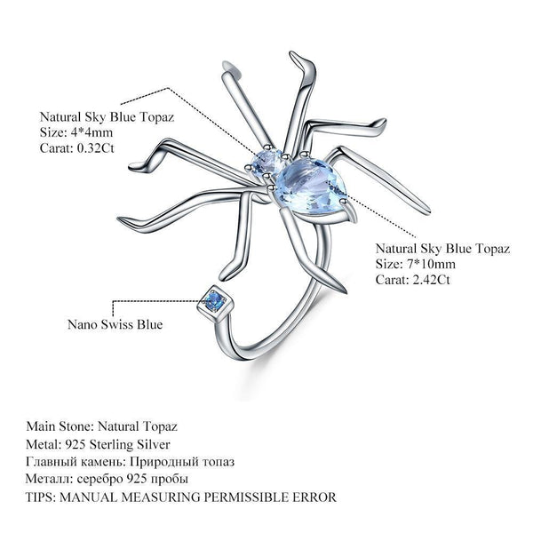 Planet Gates 2.74Ct Natural Sky Blue Topaz Open Ring 925 Sterling Sliver Vintage Gothic Punk Ring For Women Party Fine Jewelry