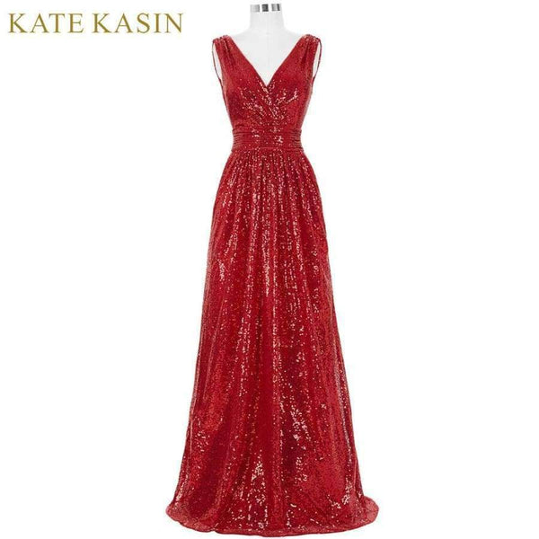 Planet Gates 2 as picture / 6 / China Kate Kasin Long Bridesmaid Dresses Red Silver Pink Black Gold Sequins Wedding Party Dresses for Bridesmaids 2018 Prom Gown Green