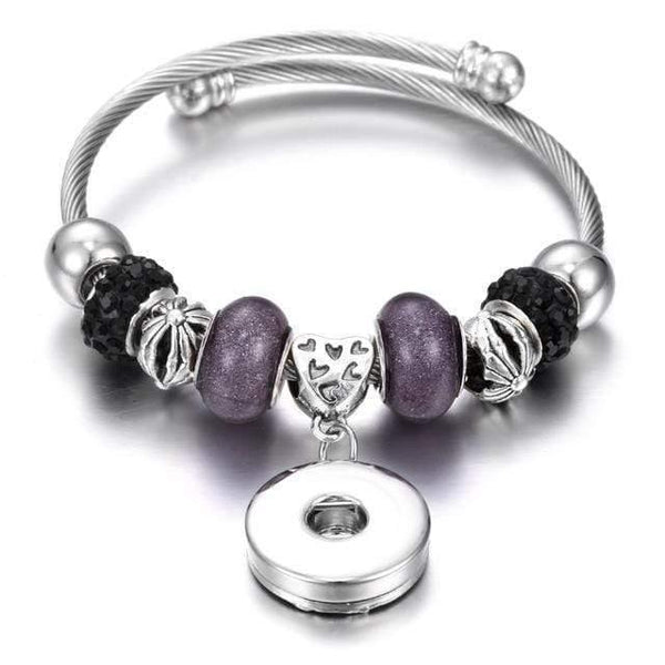 Planet Gates 2 Bracelets for 18mm Snaps Jewelry Elastic Silver Beaded Snap Bracelet Bangles Fit Snap Buttons Jewelry Charms Bracelet