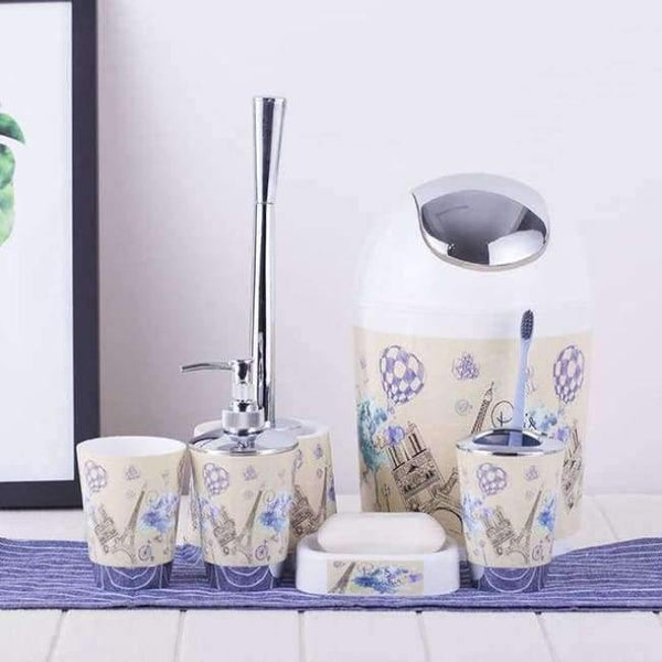 Planet Gates 2 / China 6PCS Eiffel Bathroom Accessory Bin Soap Dish Dispenser Bottle Toothbrush Holder Set Home Bathroom Products Wash Bath Set