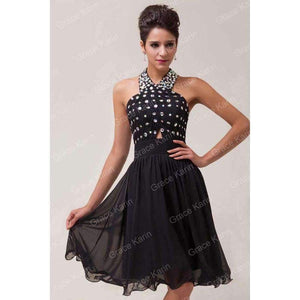 Planet Gates 2 Cocktail Dress 2018 Grace Karin Halter Beaded Black Party Dresses robe de Cocktail Chiffon Short coctail Dress 6018