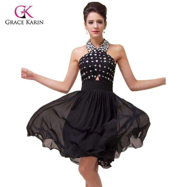 Planet Gates 2 Cocktail Dress 2018 Grace Karin Halter Beaded Black Party Dresses robe de Cocktail Chiffon Short coctail Dress 6018