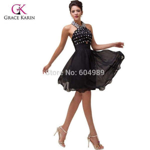 Planet Gates 2 Cocktail Dress 2018 Grace Karin Halter Beaded Black Party Dresses robe de Cocktail Chiffon Short coctail Dress 6018