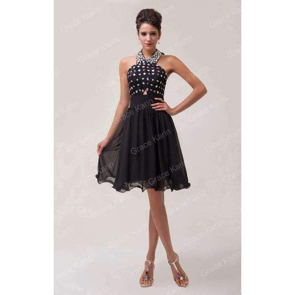 Planet Gates 2 Cocktail Dress 2018 Grace Karin Halter Beaded Black Party Dresses robe de Cocktail Chiffon Short coctail Dress 6018