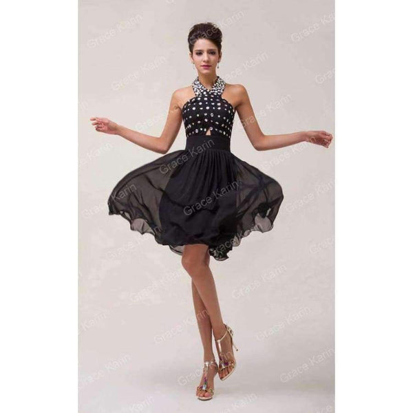 Planet Gates 2 Cocktail Dress 2018 Grace Karin Halter Beaded Black Party Dresses robe de Cocktail Chiffon Short coctail Dress 6018