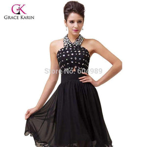 Planet Gates 2 Cocktail Dress 2018 Grace Karin Halter Beaded Black Party Dresses robe de Cocktail Chiffon Short coctail Dress 6018