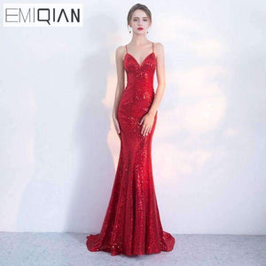 Planet Gates 2 Designer Red Sequin Formal Prom Party Dress Spaghetti Strap Backless Long Evening Dresses robe de soiree