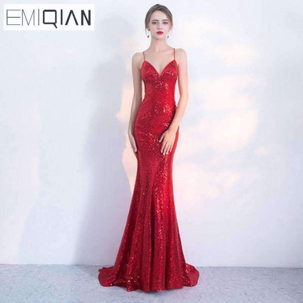Planet Gates 2 Designer Red Sequin Formal Prom Party Dress Spaghetti Strap Backless Long Evening Dresses robe de soiree