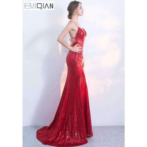 Planet Gates 2 Designer Red Sequin Formal Prom Party Dress Spaghetti Strap Backless Long Evening Dresses robe de soiree