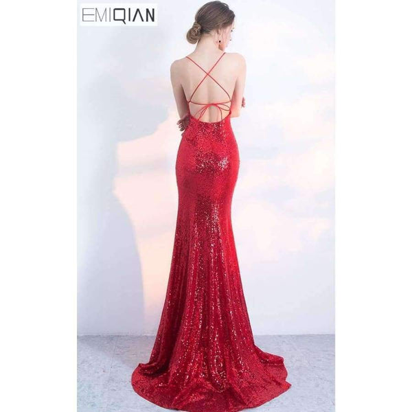 Planet Gates 2 Designer Red Sequin Formal Prom Party Dress Spaghetti Strap Backless Long Evening Dresses robe de soiree