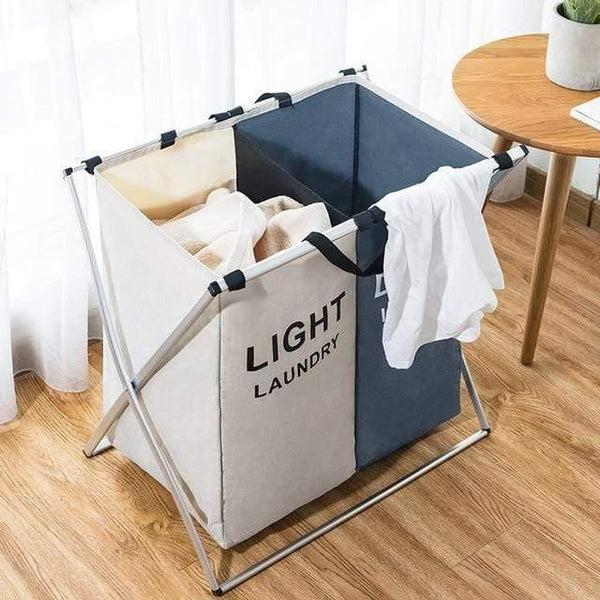 X-shape Foldable Dirty Laundry Basket Organizer Printed Collapsible Three Grid Home Laundry Hamper Sorter Laundry Basket Large