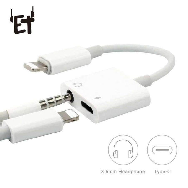 Planet Gates 2 in 1 Audio Charger Adapter Cable for iPhone 7 8 Plus 3.5mm Earphone Jack AUX + Charging Connector Mini Converter Connector