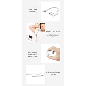 Planet Gates 2 in 1 Audio Charger Adapter Cable for iPhone 7 8 Plus 3.5mm Earphone Jack AUX + Charging Connector Mini Converter Connector