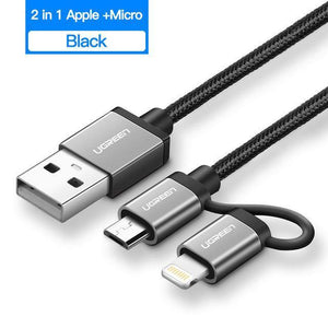 Planet Gates 2 in 1 Black / 50 cm Ugreen USB C Cable For iPhone Xs Max 8 7 Charging Charger 3 in 1 USB Type C Cable For Samsung S9 + Micro USB Mobile Phone Cables