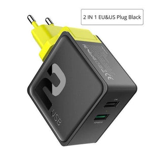 Planet Gates 2 in 1 EU US Black ROCK Dual USB QC 3.0 Charger For iphone 7 8 ipad Samsung S8 Huawei FCP 30W Universal EU US Plug Fast Charging Phone Wall Adapter