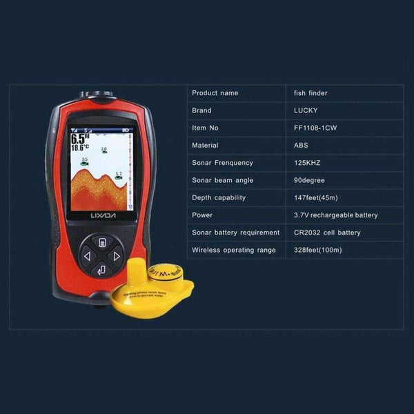 Planet Gates 2-in-1 Rechargeable Fish Finder 2.4inch LCD Wireless Sonar Transducer Depth Locator ICE Ocean Alarm Fishing Detector