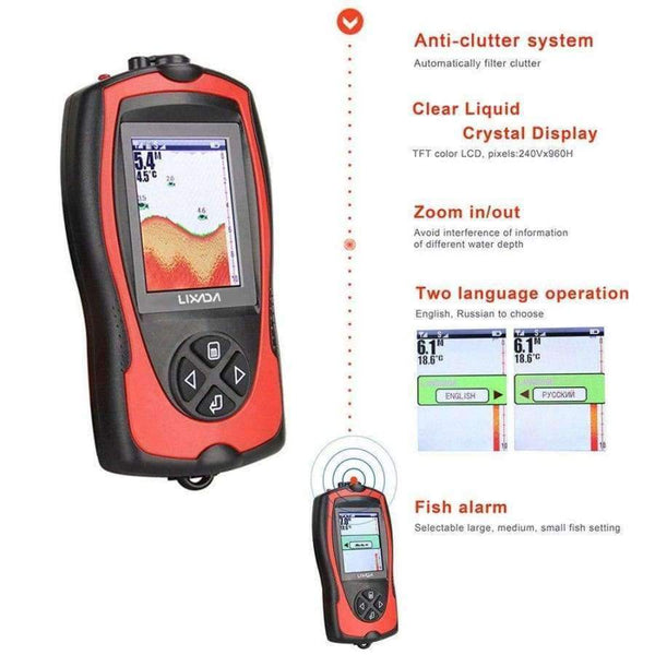 Planet Gates 2-in-1 Rechargeable Fish Finder 2.4inch LCD Wireless Sonar Transducer Depth Locator ICE Ocean Alarm Fishing Detector