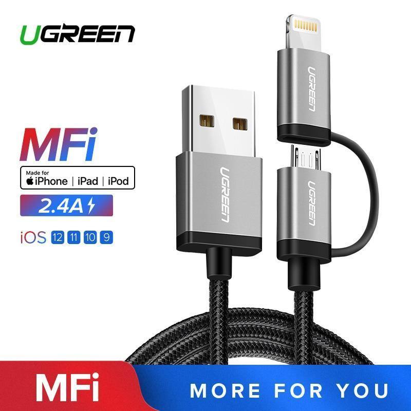Planet Gates 2 in 1 Silver / 50 cm Ugreen USB C Cable For iPhone Xs Max 8 7 Charging Charger 3 in 1 USB Type C Cable For Samsung S9 + Micro USB Mobile Phone Cables